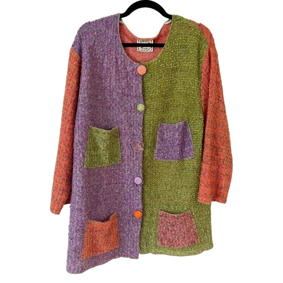 Jackie Loves John Funky VTG Colorblock Wool Blend Cardigan Sweater Size Medium - Picture 1 of 8